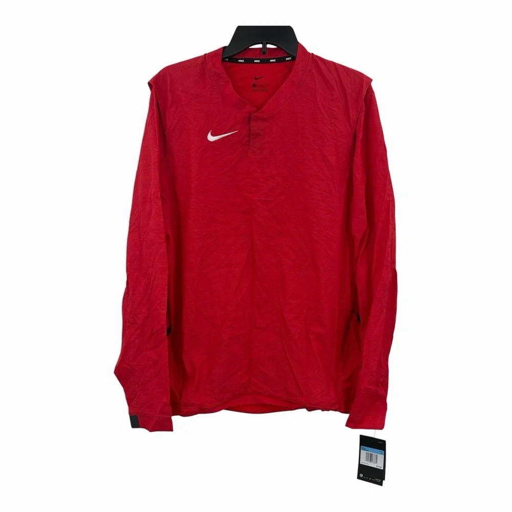 Nike Baseball Wind Shirt Mens M Pullover Long Sleeve Red Gray Jacket Embroidered